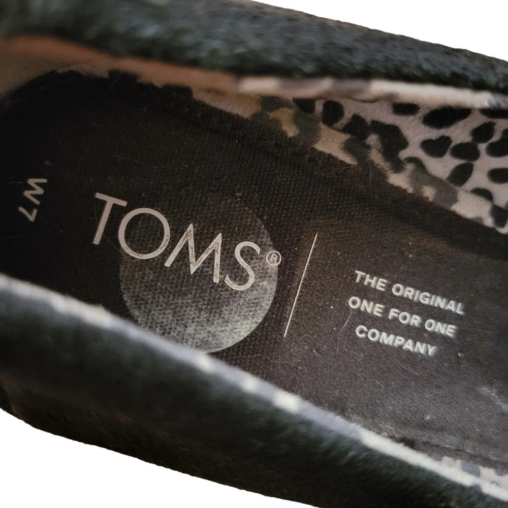 TOMS 7 Black‎ Suede Desert Wedge Peep Toe High Heels Shoes MICHELLE Espadrille